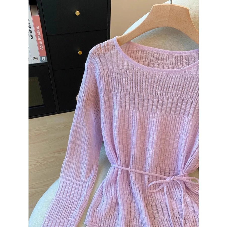 Long Sleeve Knit Top with Tie Detail Apparel and Accessories