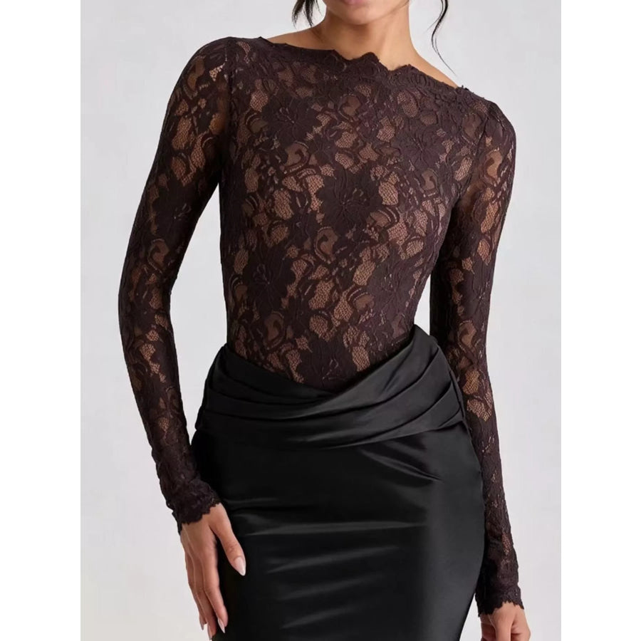 Long-Sleeve Lace and Satin Patchwork Maxi Dress Black / S Apparel Accessories