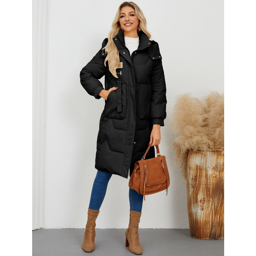 Long Sleeve Longline Hooded Winter Coat Apparel and Accessories