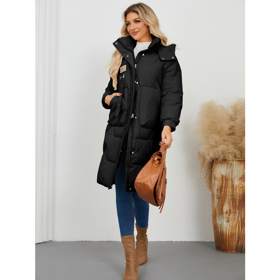 Long Sleeve Longline Hooded Winter Coat Apparel and Accessories