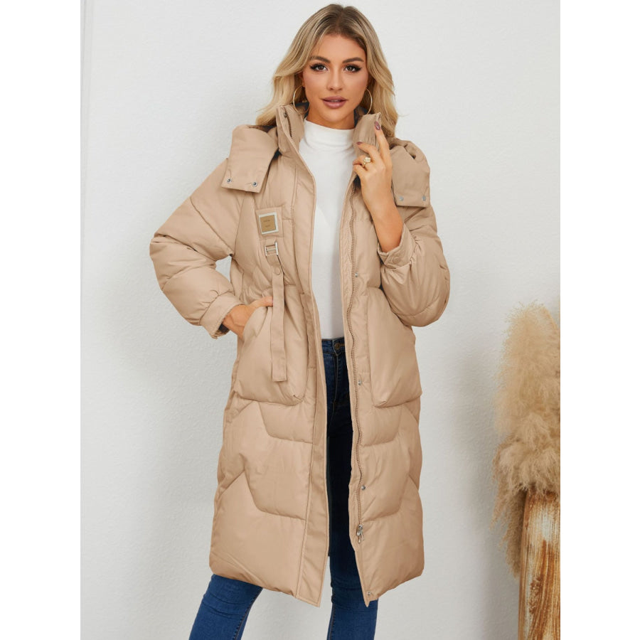 Long Sleeve Longline Hooded Winter Coat Camel / S Apparel and Accessories