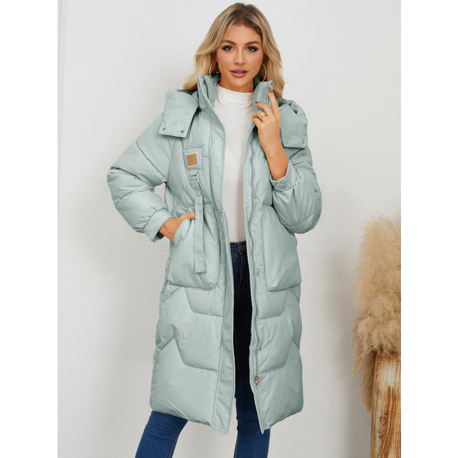 Long Sleeve Longline Hooded Winter Coat Sage / S Apparel and Accessories