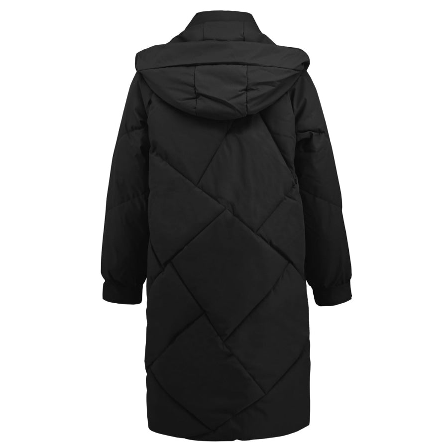 Long Sleeve Longline Hooded Winter Coat with Pockets Apparel and Accessories