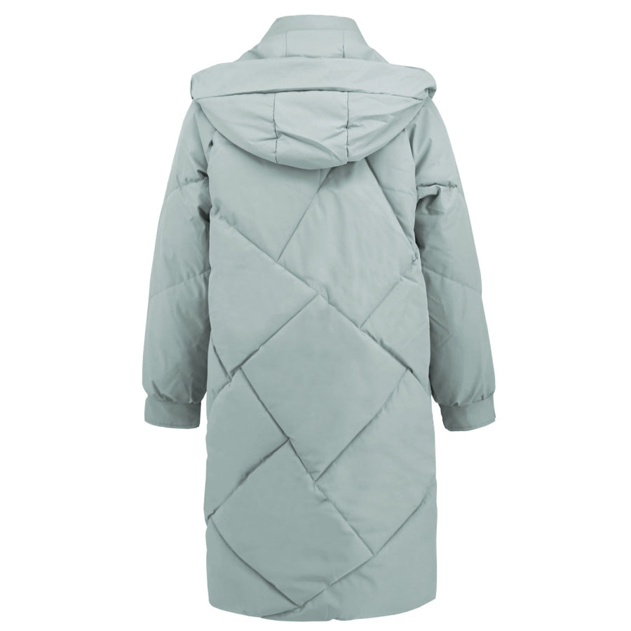 Long Sleeve Longline Hooded Winter Coat with Pockets Apparel and Accessories