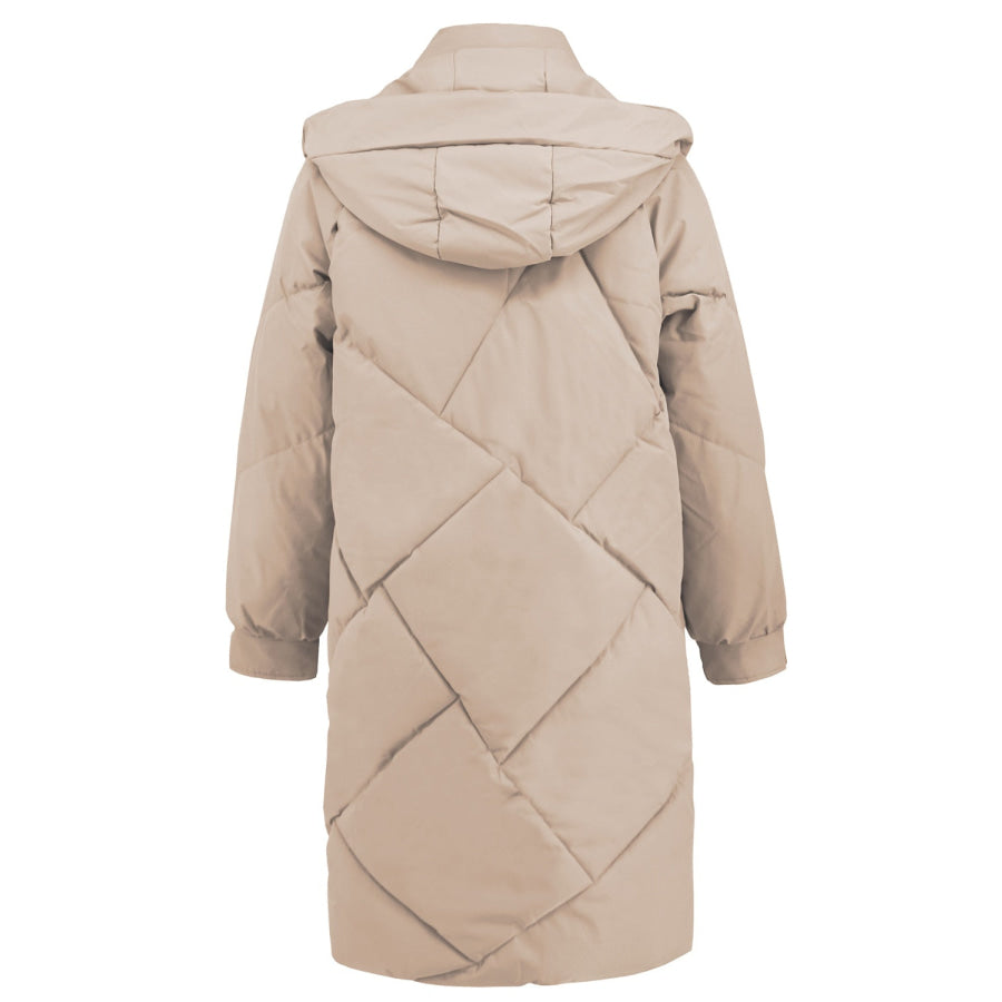 Long Sleeve Longline Hooded Winter Coat with Pockets Apparel and Accessories