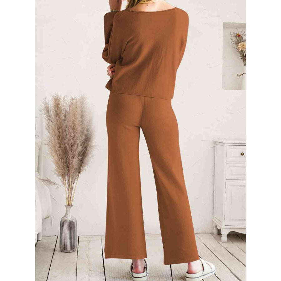 Long Sleeve Lounge Top and Drawstring Pants Set