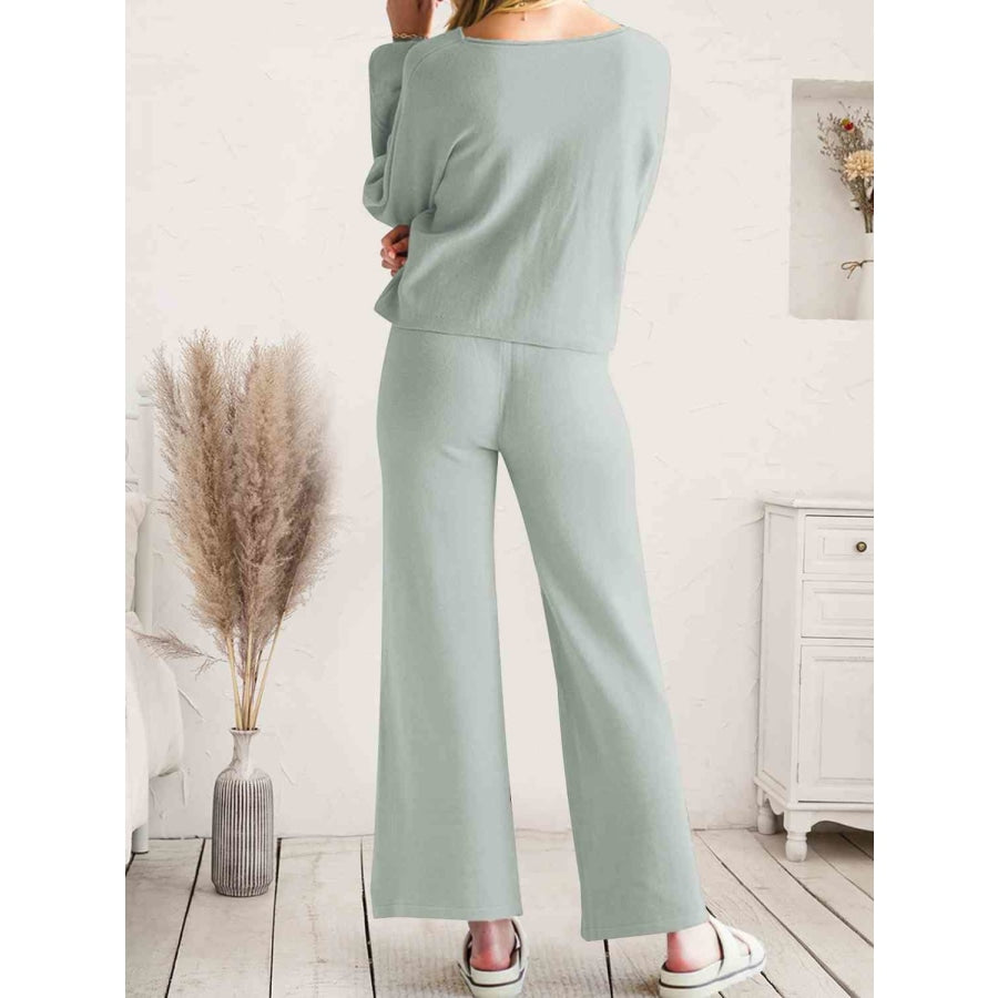 Long Sleeve Lounge Top and Drawstring Pants Set