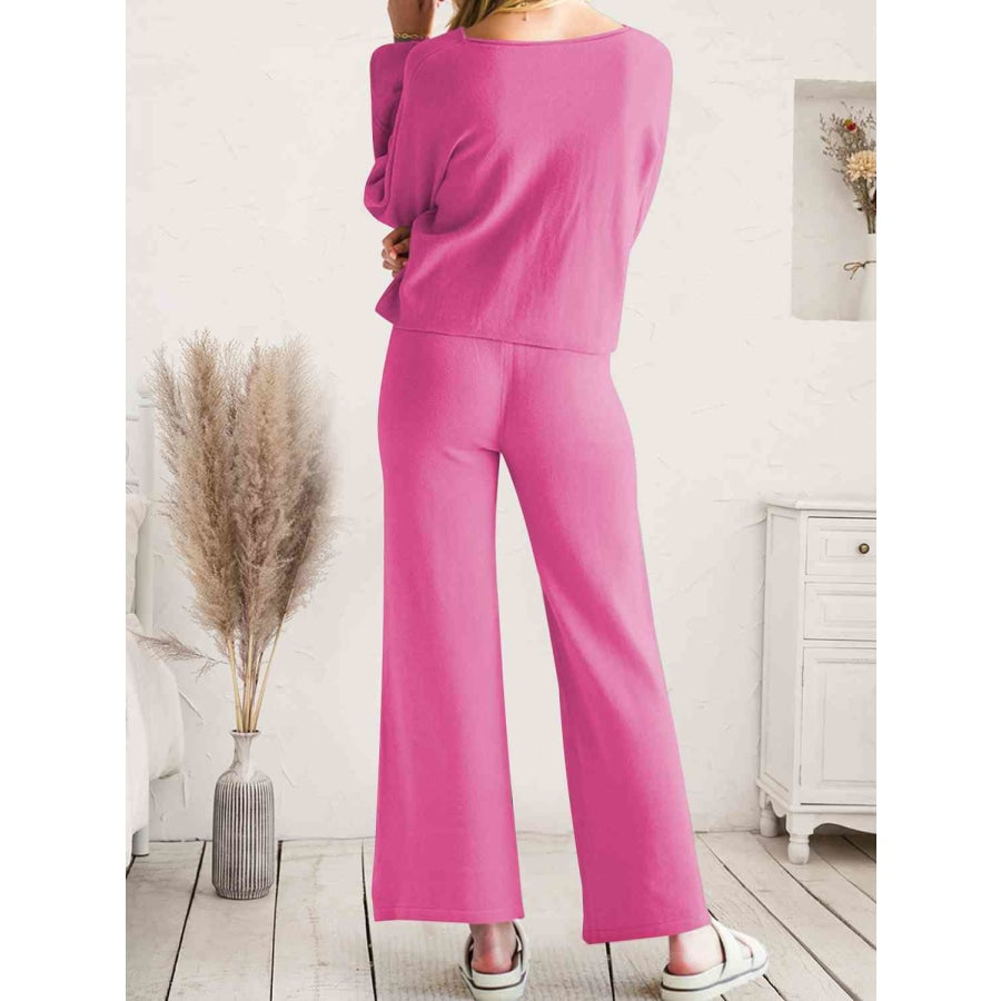 Long Sleeve Lounge Top and Drawstring Pants Set