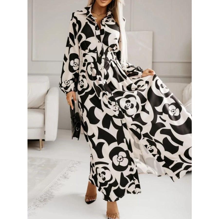 Long Sleeve Maxi Shirt Dress Black / S Apparel and Accessories