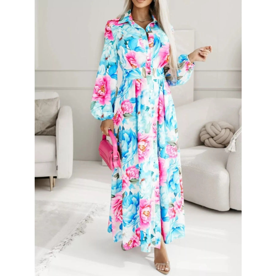 Long Sleeve Maxi Shirt Dress Pastel Blue / S Apparel and Accessories