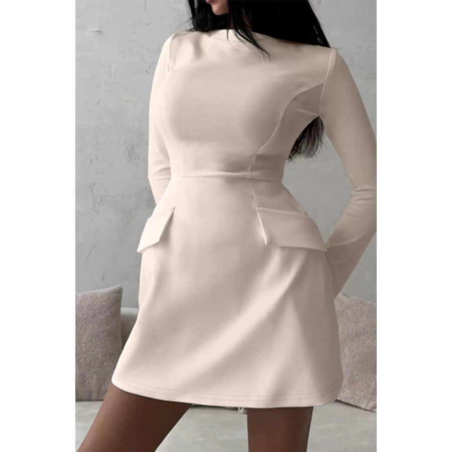 Long-Sleeve Mini Dress with Flap Pockets Apparel and Accessories