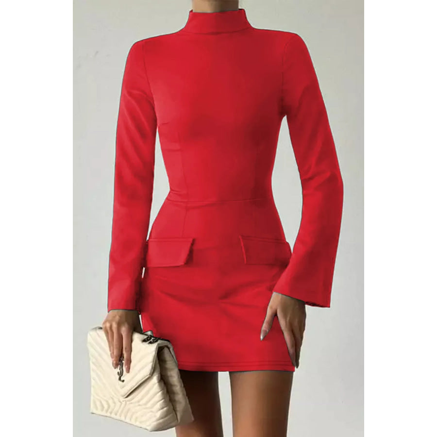 Long-Sleeve Mini Dress with Flap Pockets Apparel and Accessories