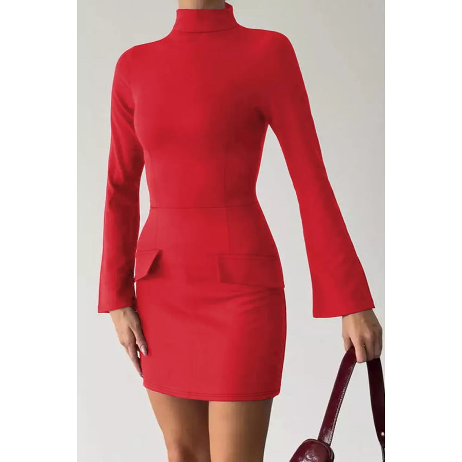 Long-Sleeve Mini Dress with Flap Pockets Apparel and Accessories