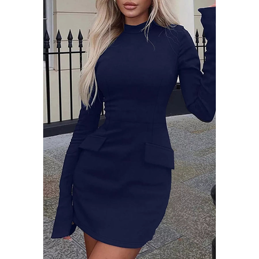 Long-Sleeve Mini Dress with Flap Pockets Apparel and Accessories