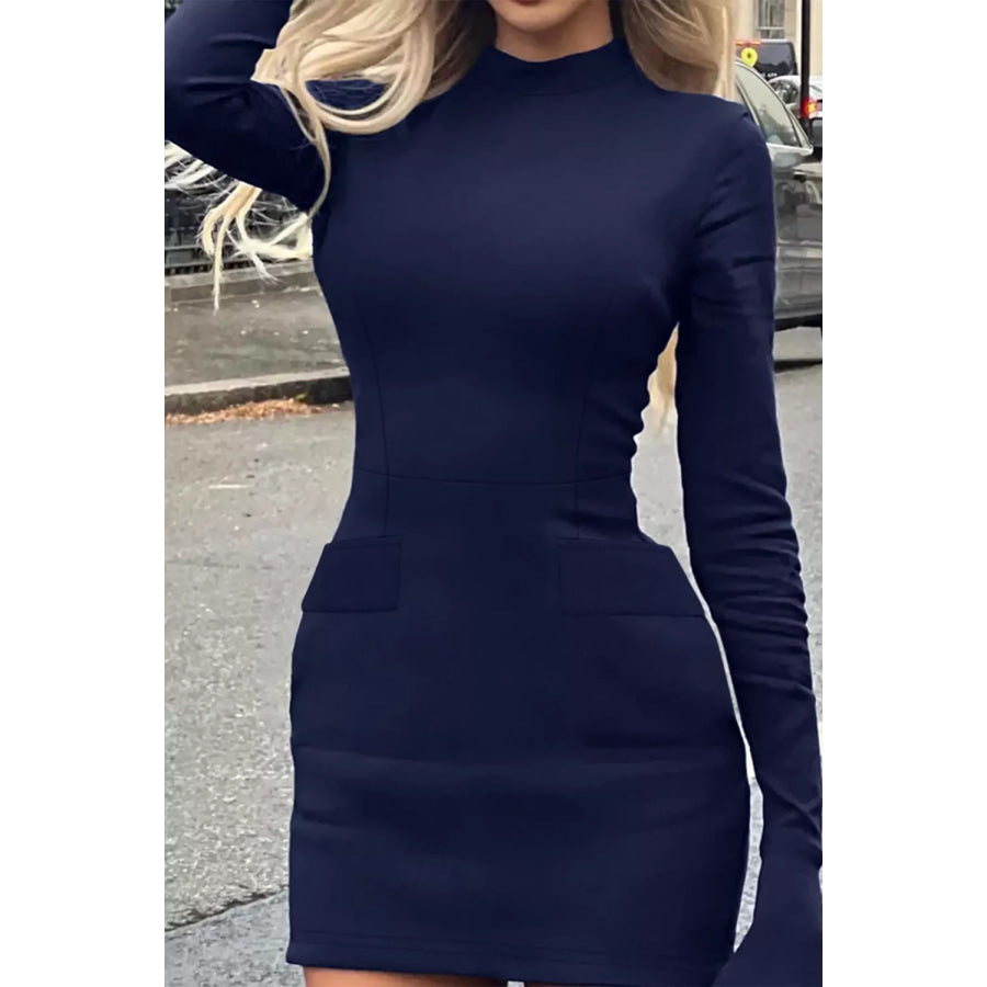Long-Sleeve Mini Dress with Flap Pockets Apparel and Accessories