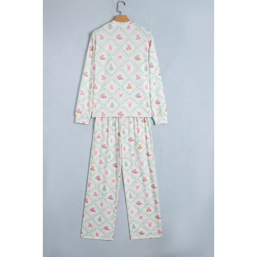 Long Sleeve Patchwork Shift and Pants Christmas Daily Wear Lounge Set Apparel Accessories
