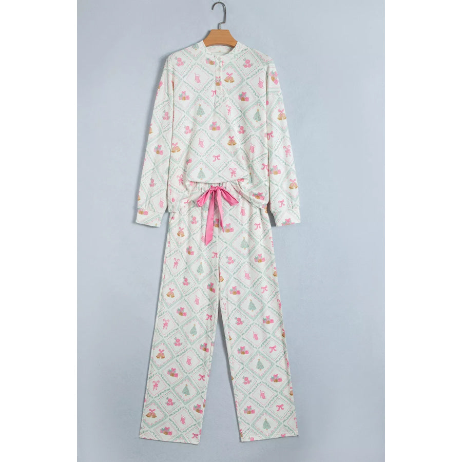 Long Sleeve Patchwork Shift and Pants Christmas Daily Wear Lounge Set Apparel Accessories