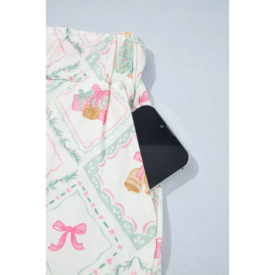 Long Sleeve Patchwork Shift and Pants Christmas Daily Wear Lounge Set Apparel Accessories