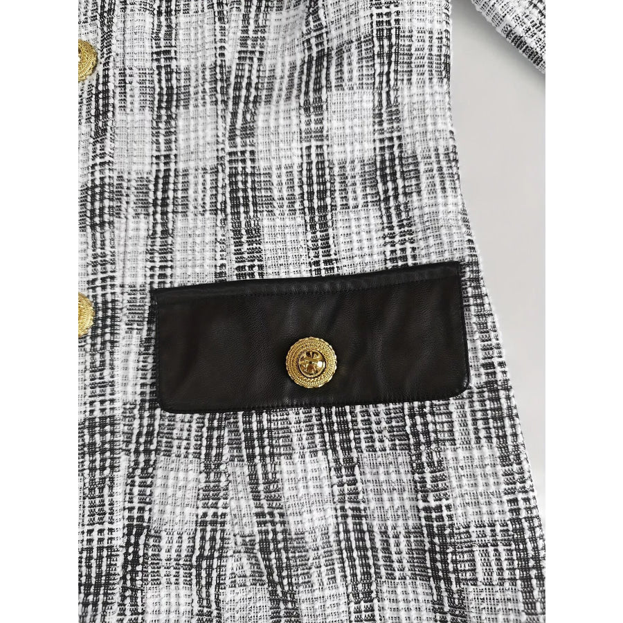 Long Sleeve Plaid Tweed Button-Down Mini Dress Apparel and Accessories