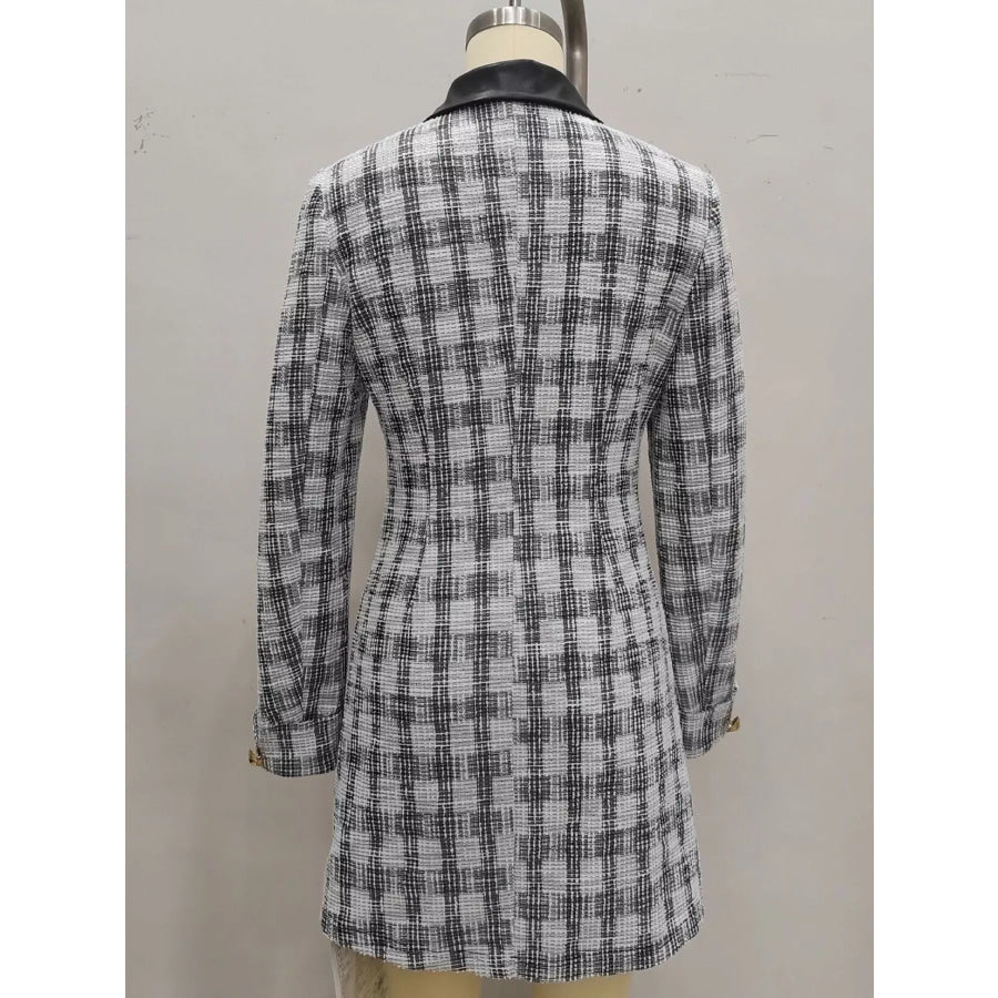 Long Sleeve Plaid Tweed Button-Down Mini Dress Apparel and Accessories