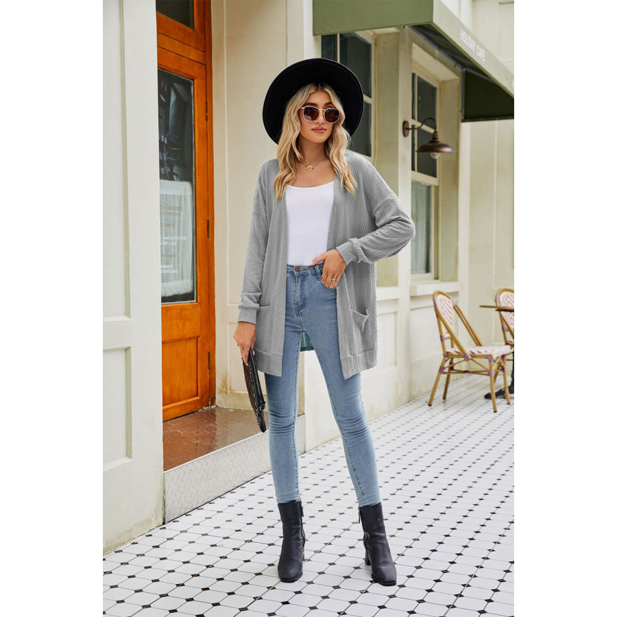 Long Sleeve Pocketed Cardigan Charcoal / S