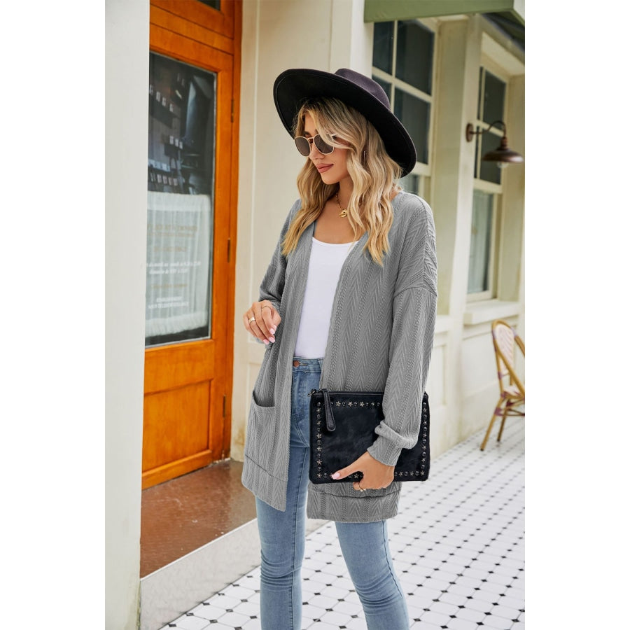 Long Sleeve Pocketed Cardigan Charcoal / S