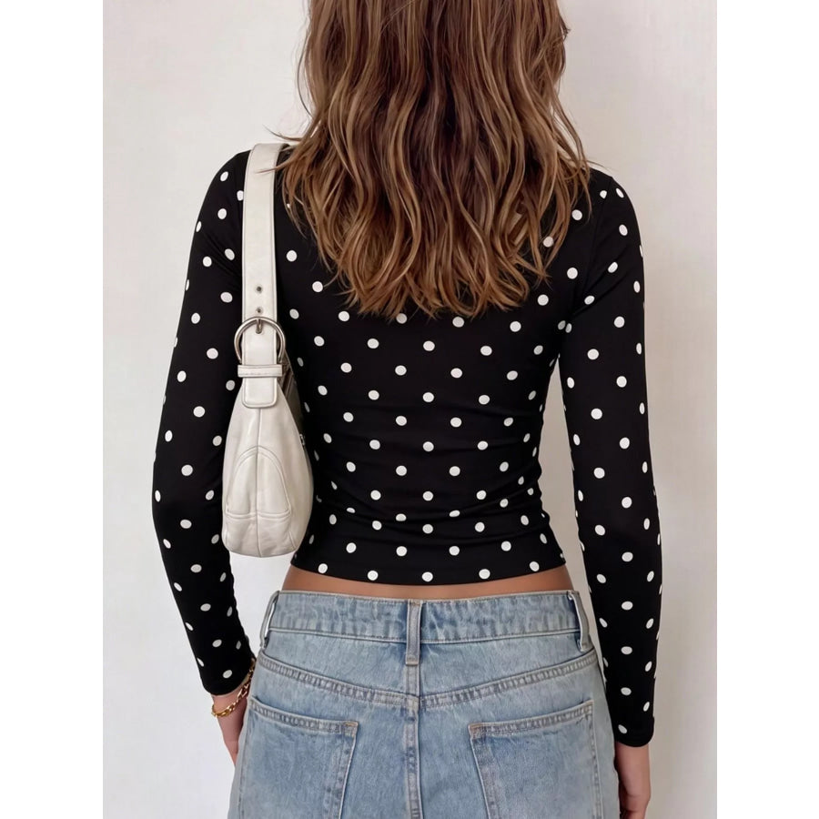 Long Sleeve Polka Dot Slim Fit T-Shirt Apparel and Accessories