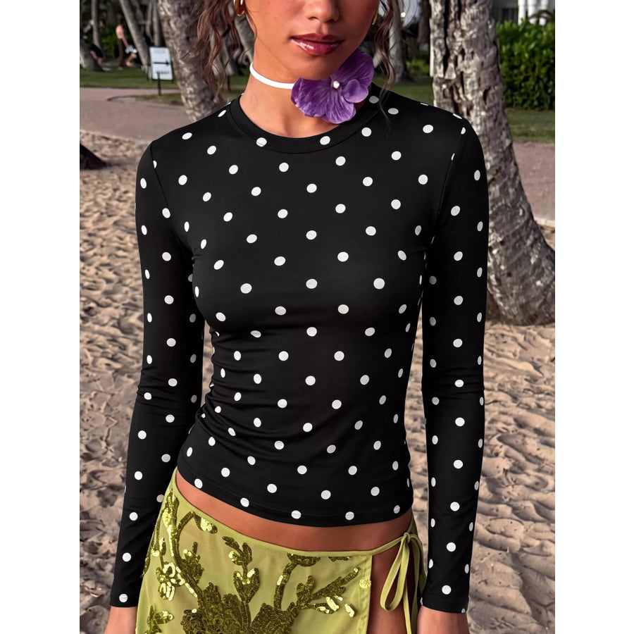 Long Sleeve Polka Dot Slim Fit T-Shirt Apparel and Accessories