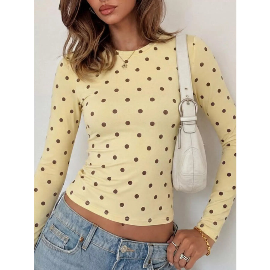 Long Sleeve Polka Dot Slim Fit T-Shirt Apparel and Accessories
