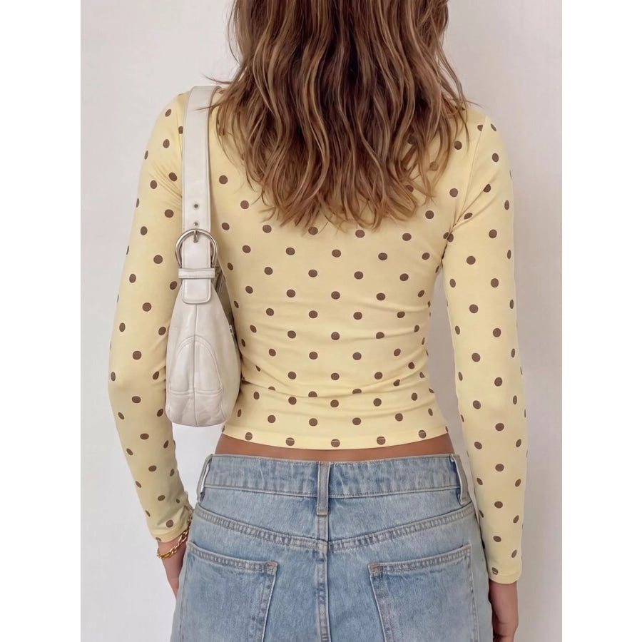 Long Sleeve Polka Dot Slim Fit T-Shirt Apparel and Accessories