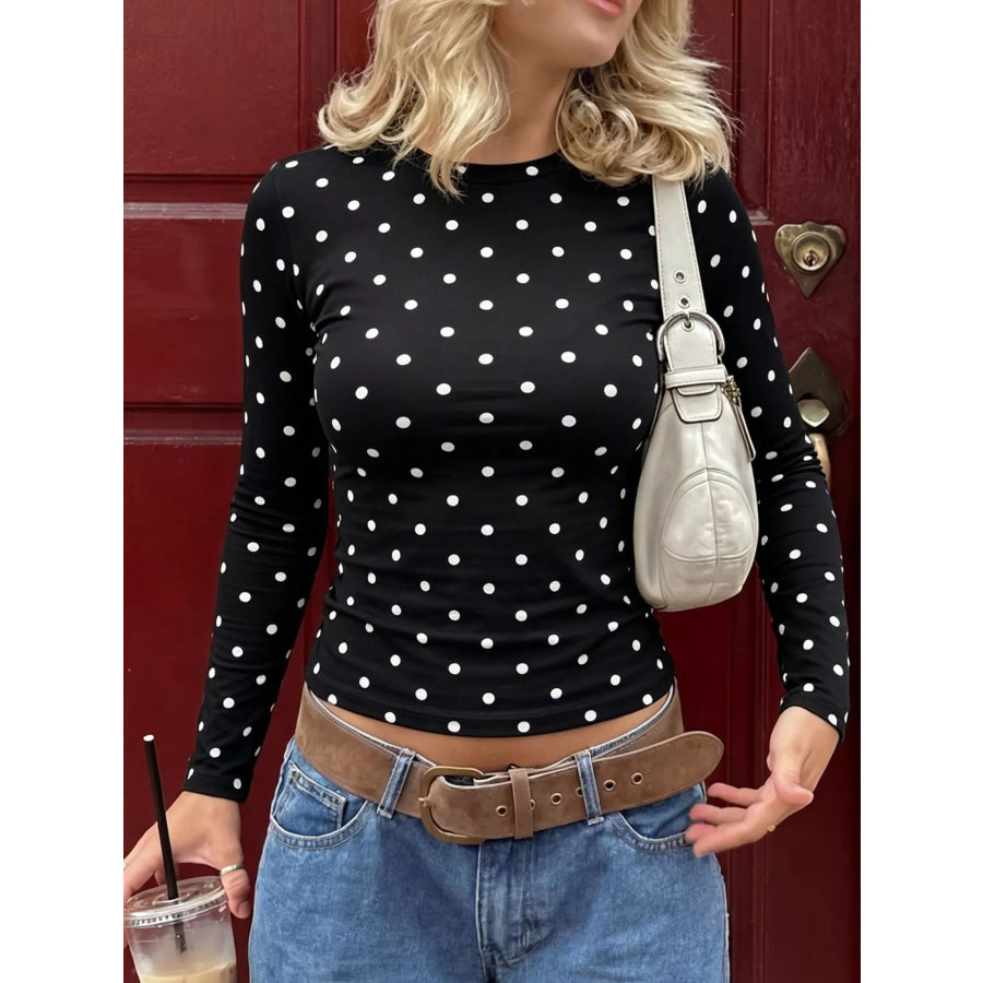 Long Sleeve Polka Dot Slim Fit T-Shirt Apparel and Accessories