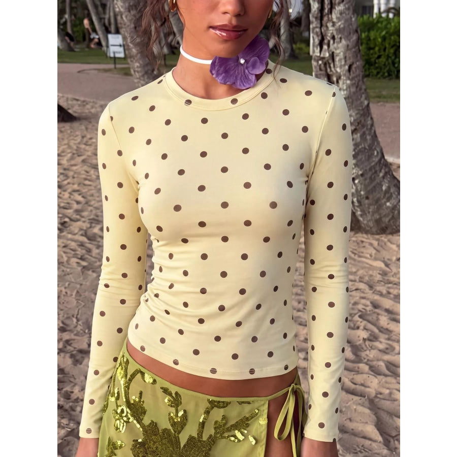 Long Sleeve Polka Dot Slim Fit T-Shirt Apparel and Accessories