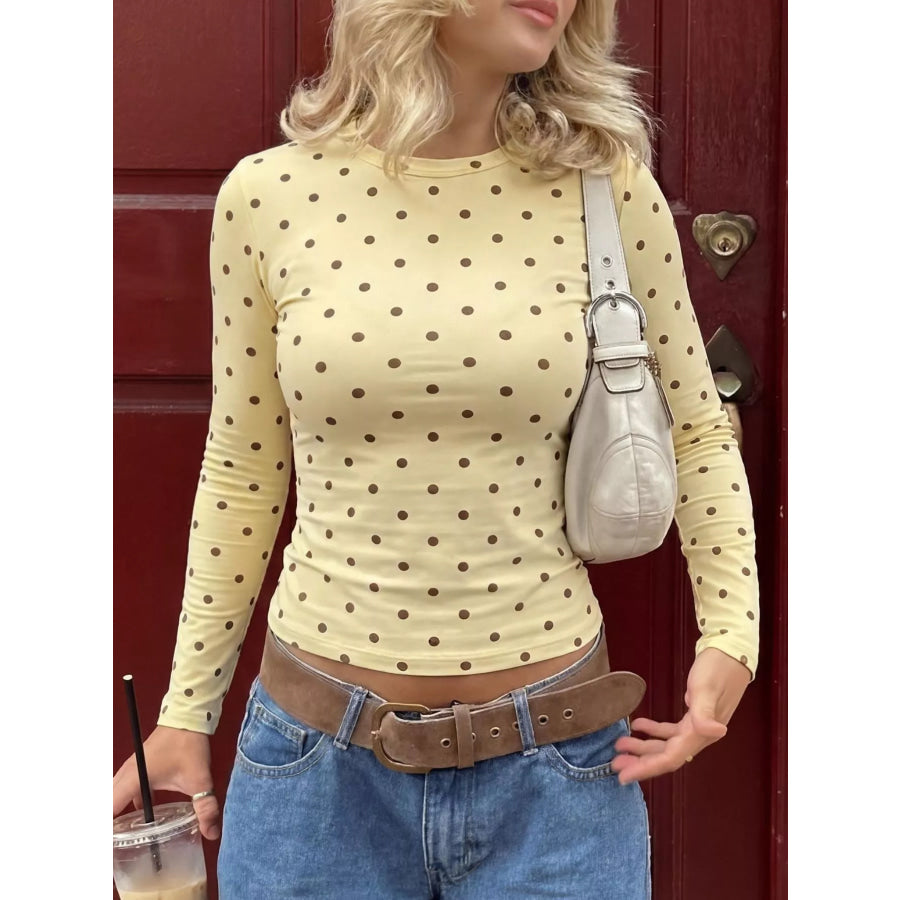 Long Sleeve Polka Dot Slim Fit T-Shirt Yellow / S Apparel and Accessories