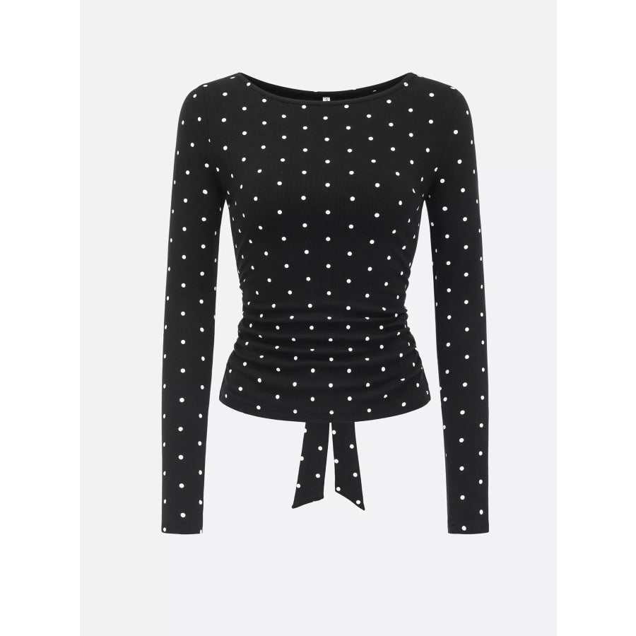 Long Sleeve Polka Dot Tie Back T-Shirt Apparel and Accessories