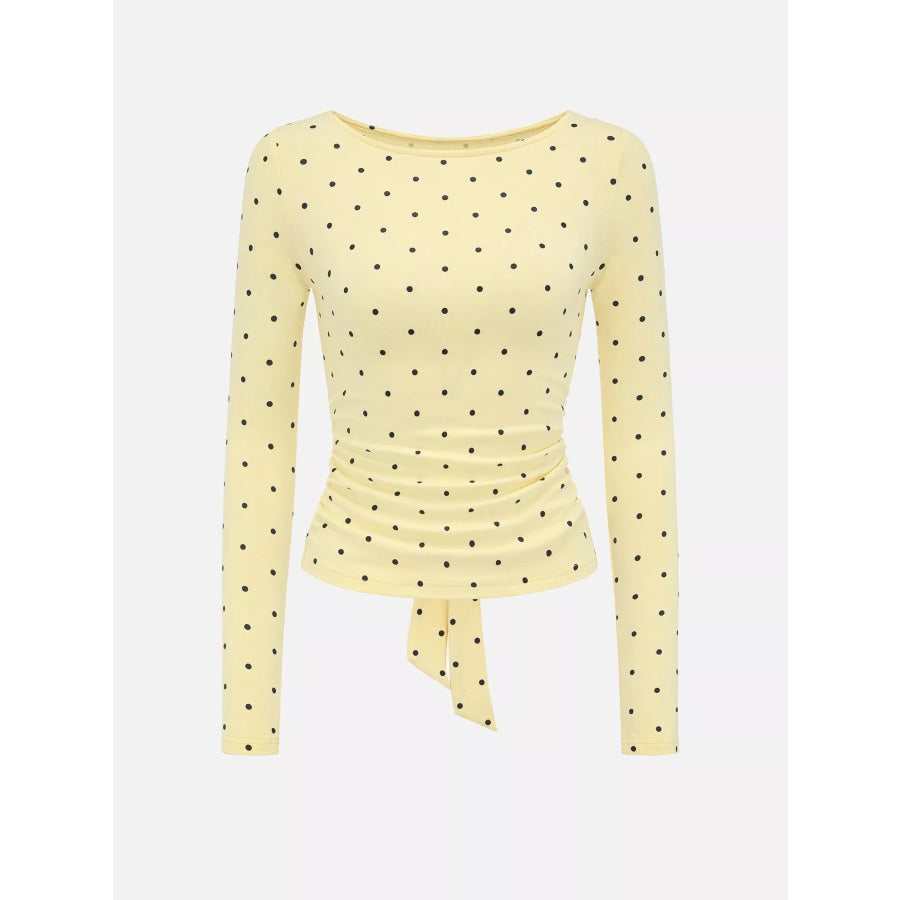 Long Sleeve Polka Dot Tie Back T-Shirt Apparel and Accessories