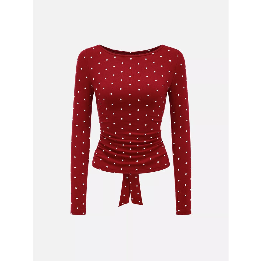 Long Sleeve Polka Dot Tie Back T-Shirt Apparel and Accessories