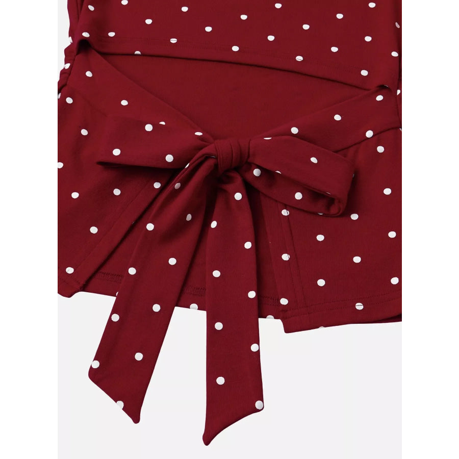 Long Sleeve Polka Dot Tie Back T-Shirt Apparel and Accessories