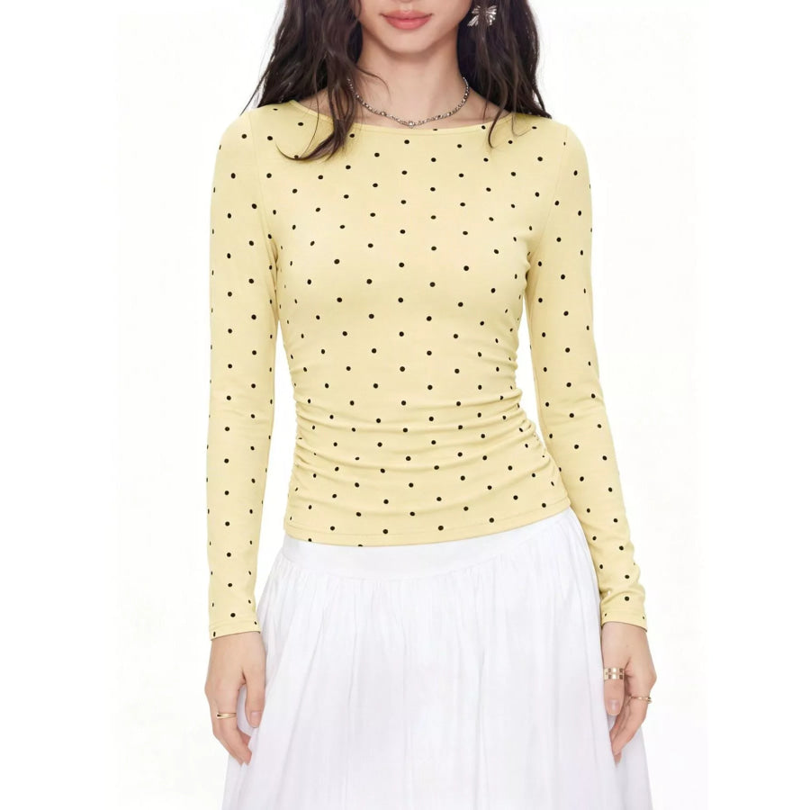 Long Sleeve Polka Dot Tie Back T-Shirt Apparel and Accessories