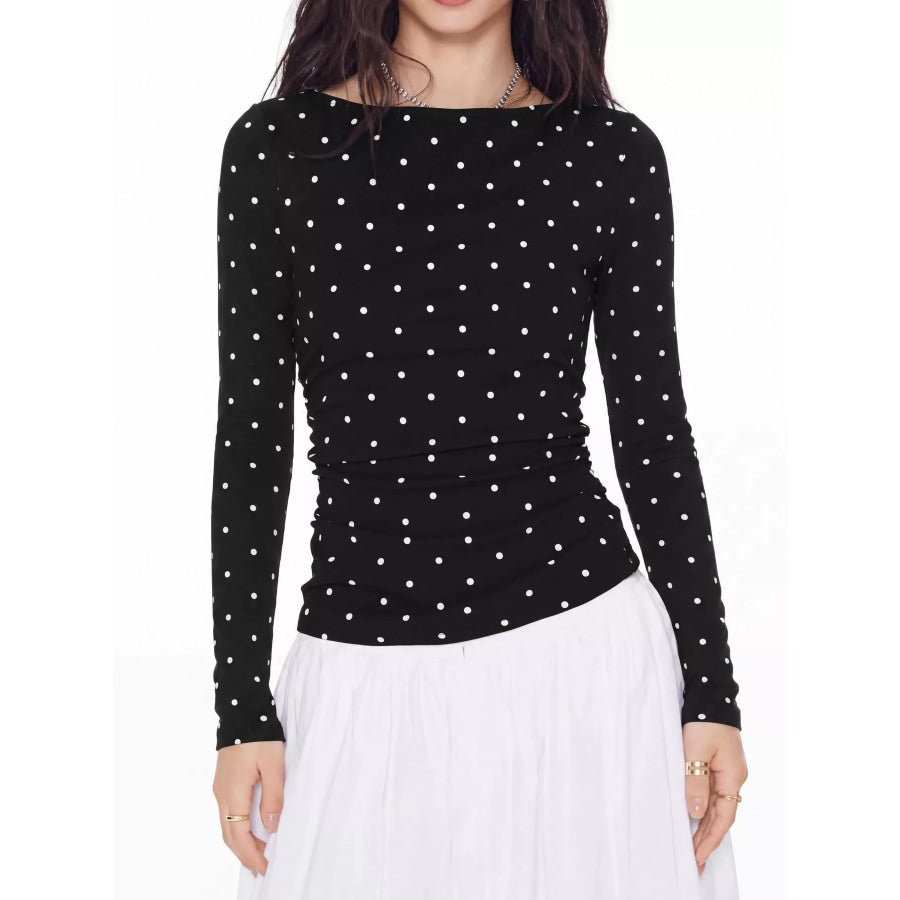 Long Sleeve Polka Dot Tie Back T-Shirt Apparel and Accessories