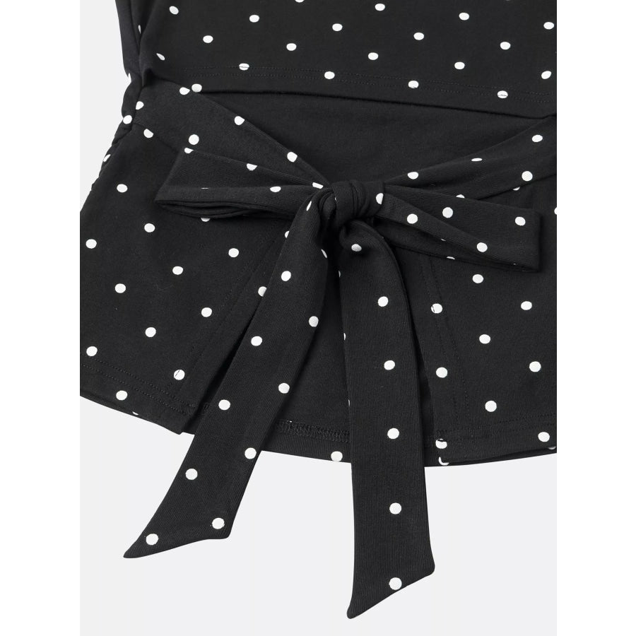 Long Sleeve Polka Dot Tie Back T-Shirt Apparel and Accessories