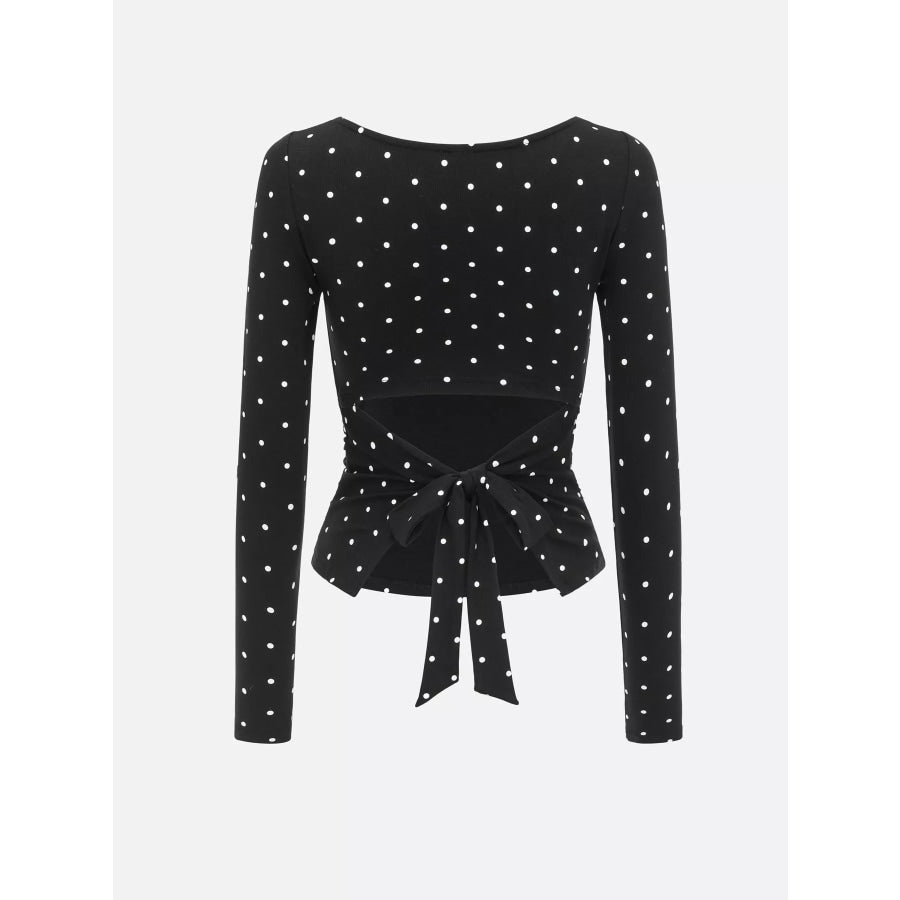 Long Sleeve Polka Dot Tie Back T-Shirt Apparel and Accessories