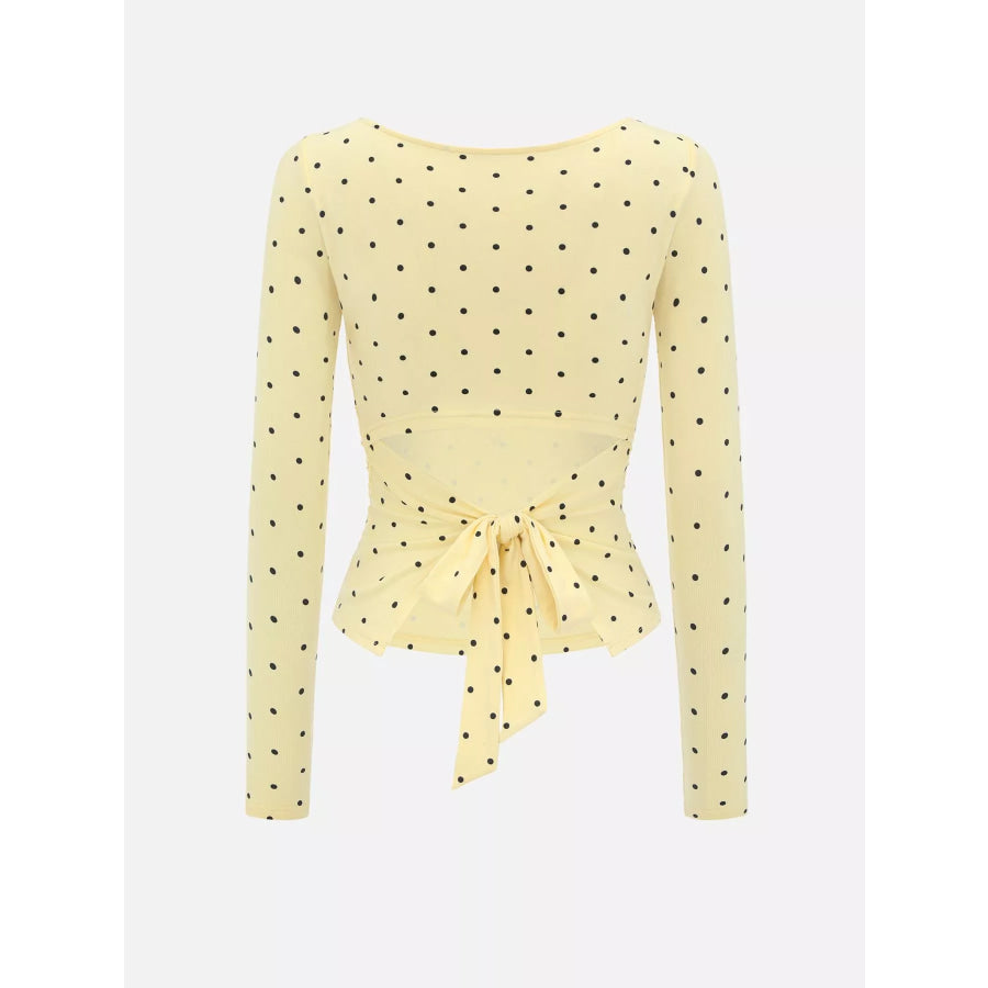 Long Sleeve Polka Dot Tie Back T-Shirt Apparel and Accessories