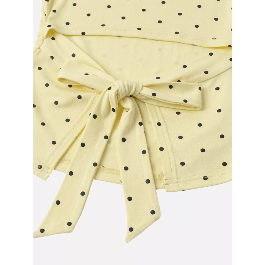 Long Sleeve Polka Dot Tie Back T-Shirt Apparel and Accessories