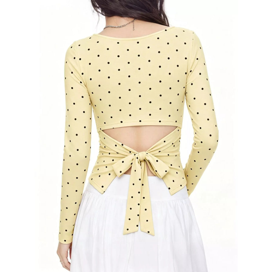 Long Sleeve Polka Dot Tie Back T-Shirt Yellow / XS Apparel and Accessories