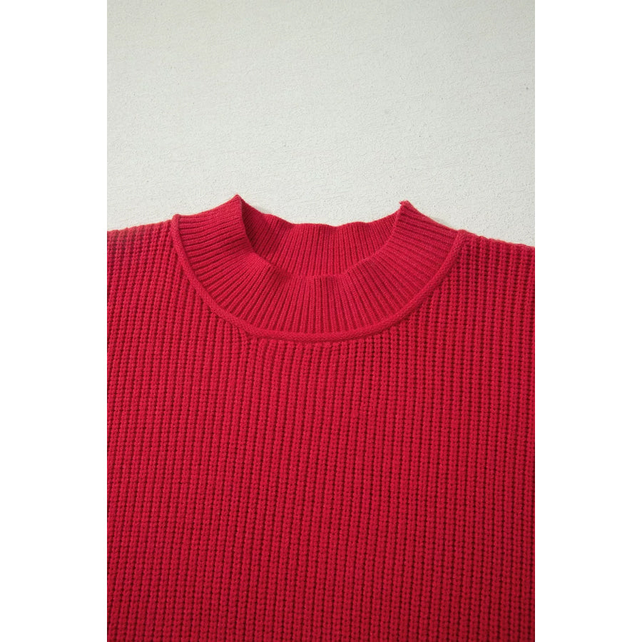 Long Sleeve Ribbed Knit Stand Neck Regular Fit Sweater Apparel and Accessories