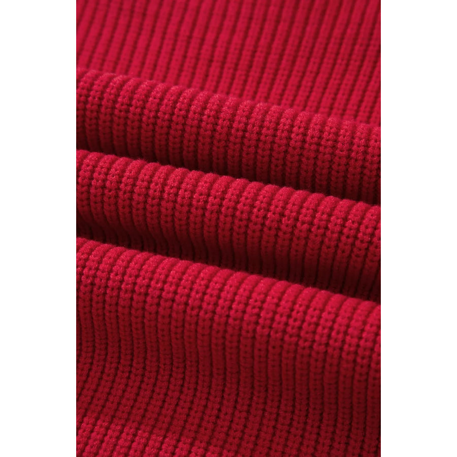 Long Sleeve Ribbed Knit Stand Neck Regular Fit Sweater Apparel and Accessories