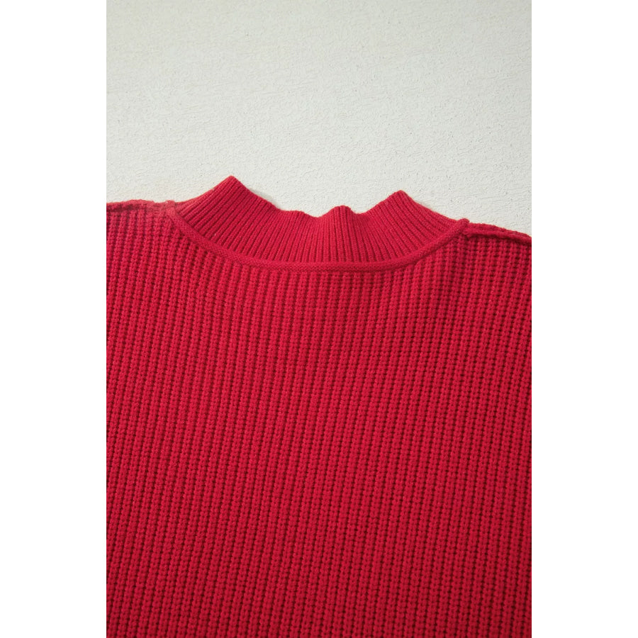 Long Sleeve Ribbed Knit Stand Neck Regular Fit Sweater Apparel and Accessories