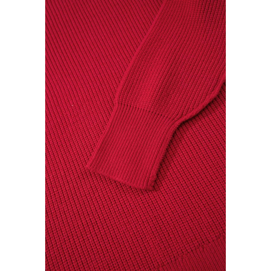 Long Sleeve Ribbed Knit Stand Neck Regular Fit Sweater Apparel and Accessories