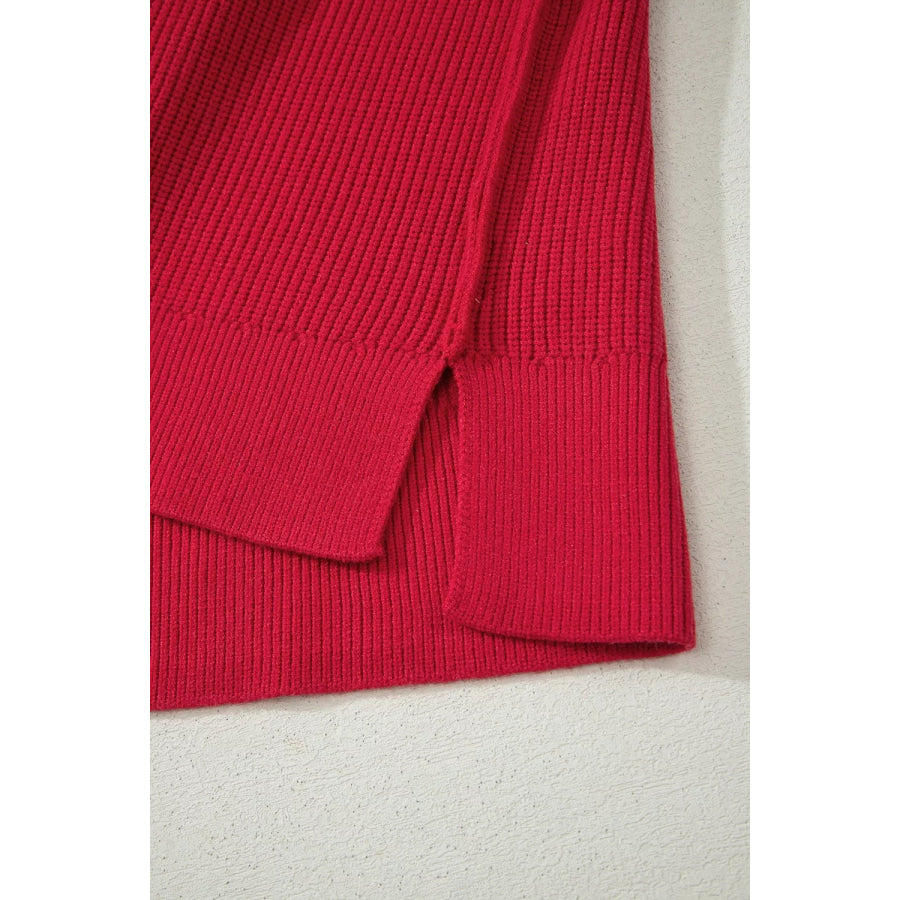 Long Sleeve Ribbed Knit Stand Neck Regular Fit Sweater Apparel and Accessories