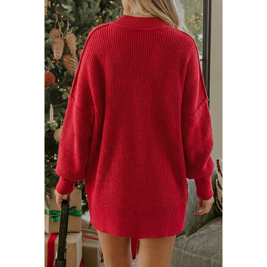 Long Sleeve Ribbed Knit Stand Neck Regular Fit Sweater Apparel and Accessories